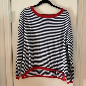 Striped Black and White Sweater with Red Trim